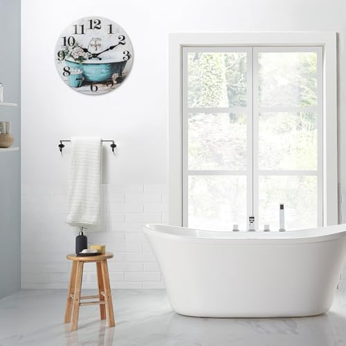 10 Inch Bathroom Wall Clock Rustic Waterproof Glass Wall Clock | Shower Room Pool Patio Garden