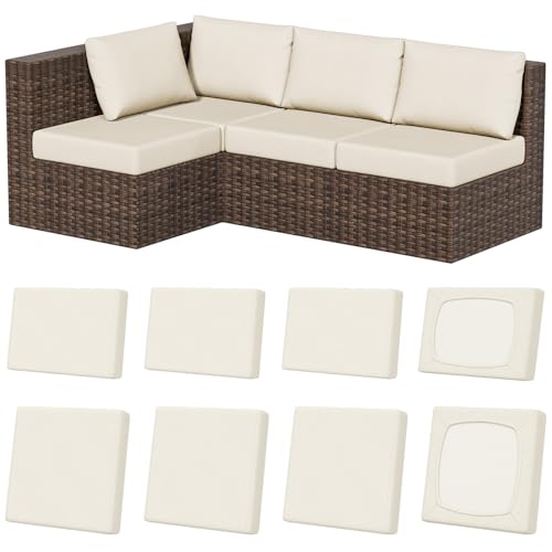 8Pcs Outdoor Cushion Covers, Stretch Patio Furniture Couch Chair Slipcovers | Washable, Pet Friendly, Seat Replacement Covers, Soft Sofa Slip Covers, 4-Large+4-Rectangle 20-27", Easy Renew, Beige