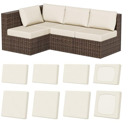 8Pcs Outdoor Cushion Covers, Stretch Patio Furniture Couch Chair Slipcovers | Washable, Pet Friendly, Seat Replacement Covers, Soft Sofa Slip Covers, 4-Large+4-Rectangle 20-27", Easy Renew, Beige