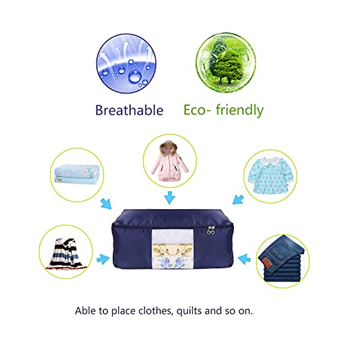 Blanket Storage Bags Pillow Bedspread Bedding Clothes Organizer Storage Containers With Zippers Breathable and Moistureproof. (Navy blue 2pcs, L)