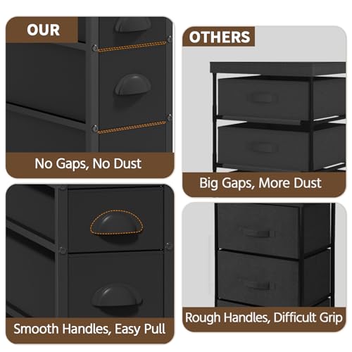 LASZOLA Narrow Cabinet Slim Storage Cart for Bathroom Small Space, Black | 5 Tiers Skinny Rolling Organizer Shelf with Sturdy Fabric Drawers, Lightweight Mobile on Wheels, Between Washer and Dryer