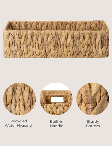 StorageWorks Toilet Paper Basket, Small Bathroom Basket Organizer | Water Hyacinth Wicker Baskets for Storage Hand Towels with Built-in Handles, Back of Toilet Basket for Bathroom Decor