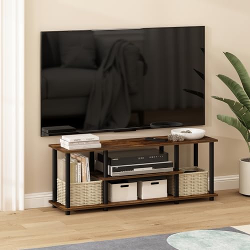Turn-N-Tube Toolless Assembly TV Stand for TV up t... (Amber Oak/Black)
