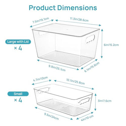 8 Pack Clear Storage Bins with Lid Set for Pantry... (Clear | Plastic)