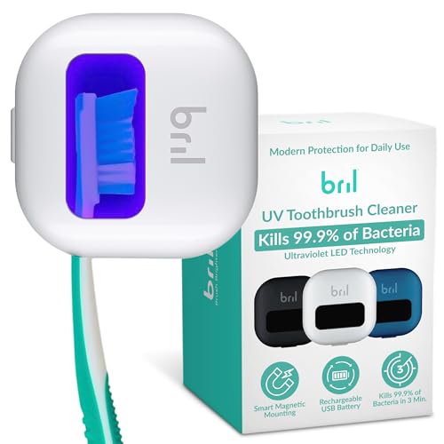 UV-C Toothbrush Sanitizer and Holder – Wall Mounte... (White | Metal)