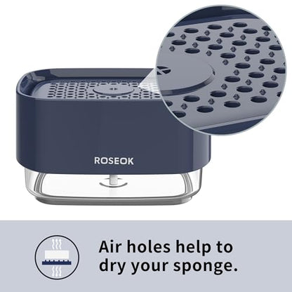 Dish Soap Dispenser with Sponge Holder for Kitchen, Navy Blue | 2 in 1 Countertop Soap Pump Dispenser for Sink, Countertop, Dish Cleaning, 17 Ounces