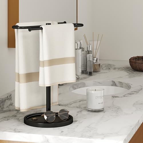 Hand Towel Holder Stand for Bathroom Countertop,S-Shape Bar,Black | Stainless Steel Hand Towel Racks Standing Holds 2 Towels for Kitchen