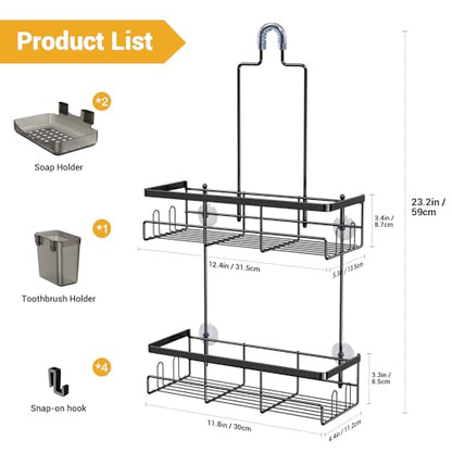 Hanging Shower Caddy Over Showerhead - Rustproof No Drill Shower Organizer | Includes Soap Holder and Hooks for Shampoo, Conditioner, and Bathroom Essentials with Quick Drainage Design
