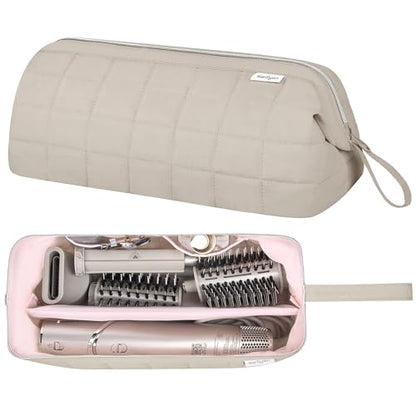 Hair Tools Travel Bag Organizer for Dyson Airwrap Case Holder Shark Hair Dryer Flex Style Airstraight Brush Revlon Attachments Carrying Case Flat Curling Iron Bags (Camel)