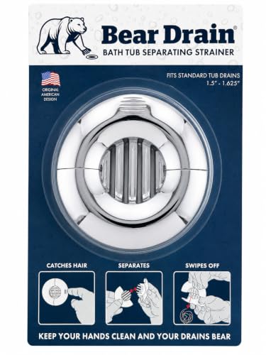 Bathtub Separating Hair Catcher for Drain – Patented No-Touch Two-Piece Hair Strainer, Prevents Clogs, Easy Clean Hair Removal, Fits Standard Tub Drains, Lightweight Design Chrome-Finish