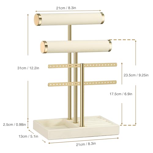bussdis 3 Tier Bracelet Holder Display - Detachable T Bar Beige Velvet Bracelet Holder, Jewelry Holder Organizer for Bracelet, Necklace, Earrings, Rings
