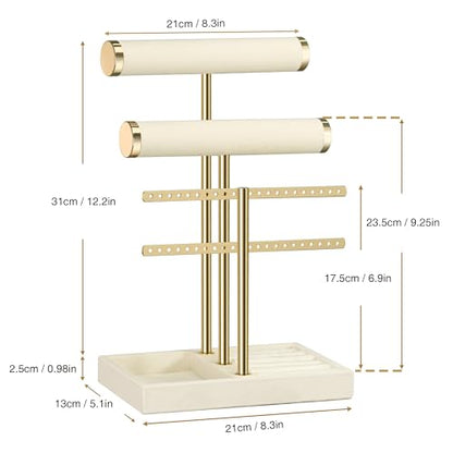 bussdis 3 Tier Bracelet Holder Display - Detachable T Bar Beige Velvet Bracelet Holder, Jewelry Holder Organizer for Bracelet, Necklace, Earrings, Rings