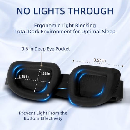 Sleep Mask for Sleeping, Zero Pressure 3D Blackout Eye Mask | 0.6" Deep Eye Cups for Lash Extensions & Side Sleepers, Soft Cotton Material, Adjustable Fit for Travel, Naps & Night Sleep