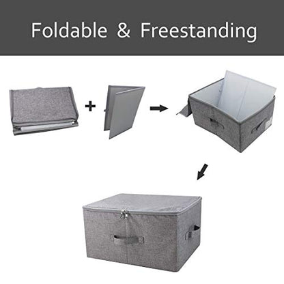 iwill CREATE PRO Pack of 3, 17.7 * 13.8 * 9.8" Stackable Folding Storage Baskets with Lid & Carry Handles & Memo Pocket, Good Wardrobe Separator Bins, Dark Gray