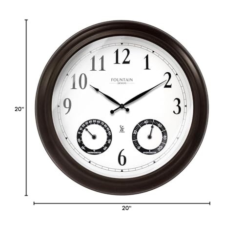 20" Large Outdoor Atomic Wall Clock,Oil Rubbed Bronze | Auto DST Adjust, IP65 Waterproof, Built In Thermometer & Hygrometer, Accurate & Easy to Read for Patio,Pool & Garden
