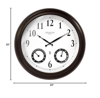 20" Large Outdoor Atomic Wall Clock,Oil Rubbed Bronze | Auto DST Adjust, IP65 Waterproof, Built In Thermometer & Hygrometer, Accurate & Easy to Read for Patio,Pool & Garden