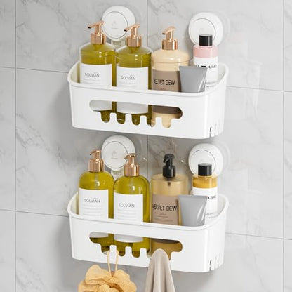 Shower Caddy Suction Cup 2 Pack, Shower Organizer Removable Bathroom Shelf, Storage Suction Powerful Max Hold 22lbs Bathroom Caddy Waterproof Holder, White