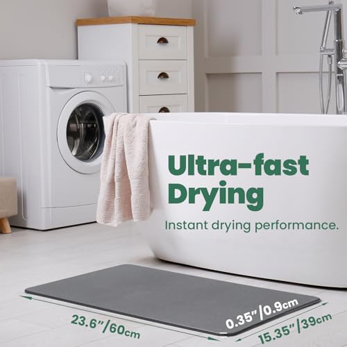 Stone Bath Mat, Diatomaceous Earth Shower Mat, Fast Drying, Super Absorbent, Anti-Slip Stone Bath Mats for Bathroom, Kitchen, Easy to Clean, (23.5"x15.5", Slate)