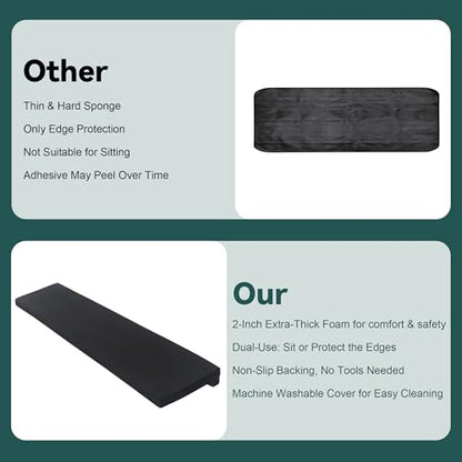 MABOZOO 2-Inch Thick Fireplace Hearth Cushion, 72"x14" Baby Proofing Seat Edge Pad for Child Safety, Soft Fireplace Baby Proofing Bench & Windowsill Protector, Black