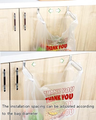 Trash Bag Holder Rack, Over Cabinet Door Garbage Bag Storage Organizer, Stainless Steel, 5.5 Inches