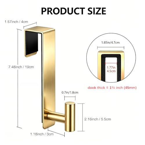 WUIVIUT Over Door Hooks - Non-Slip Dots Door Hanger, Towel Hook for Robe,Heavy Duty Rack Bathroom Hook (Gold, T Shape 2 Pack, Fits 1-3/4'' Thick)