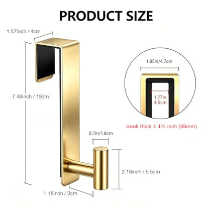 WUIVIUT Over Door Hooks - Non-Slip Dots Door Hanger, Towel Hook for Robe,Heavy Duty Rack Bathroom Hook (Gold, T Shape 2 Pack, Fits 1-3/4'' Thick)