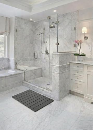 Premium Foldable Stone Bath Mat - Ultra Absorbent Quick Drying Compact Easy to Store & Clean Non-Slip Diatomaceous Earth Bath Shower Mat (Dark Grey)