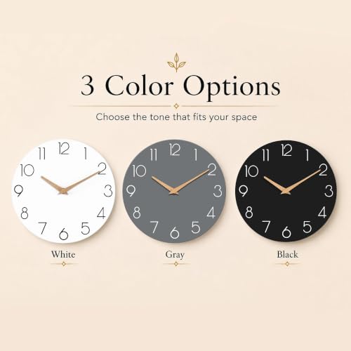 cicininc 10 Inch Battery Operated Wall Clock, Silent Analog, Black | Living Room | Kitchen | Office | Bathroom | Modern Style | Easy-to-read Numbers