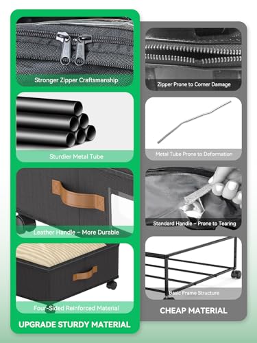 Under Bed Storage with Wheels, Under the Bed Storage Containers Lids | 2-Pack 58L & 1-Pack 15L Box, Organizer Bins Rolling Underbed Storage for Clothes, Underwear, Socks, Shoes