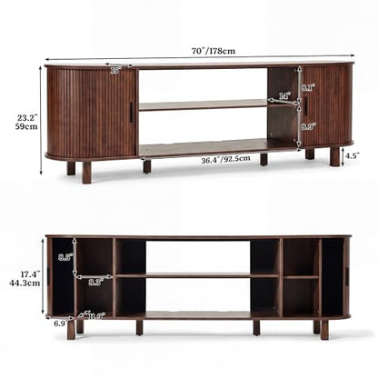 Mid Century Modern TV Stand, 70 inch Entertainment... (Walnut | Engineered Wood)