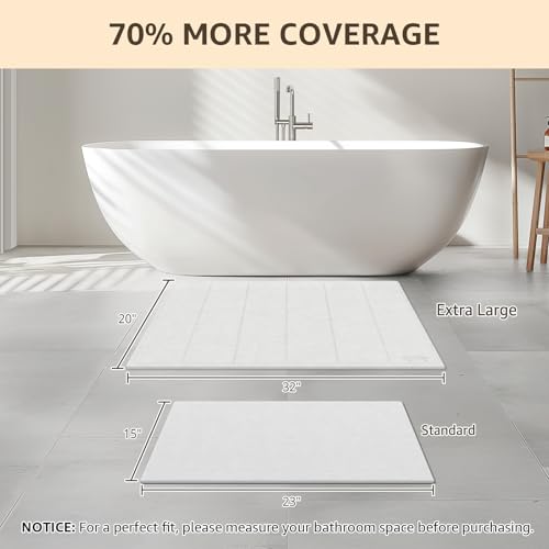 Yolife 32"x 20" Stone Bath Mat Large, Diatomaceous Earth Bath Mat for Bathroom, Super Absorbent Quick Drying Stone Shower Mat, Non-Slip Natural Diatomite Bathroom Floor Mat, Easy to Clean (White Grey)