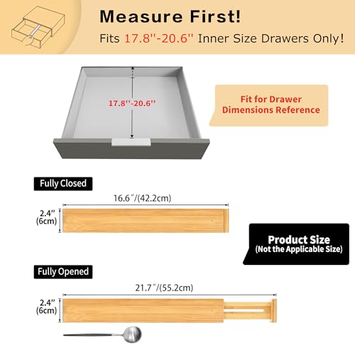 Utoplike 4 Pcs Bamboo Kitchen Drawer Dividers, Large Drawers Organizers | Adjustable Spring Loaded Expandable Organization, Works in Dresser, Bathroom, Bedroom, Office, Fit 17.8"-20.6" Drawer, 2.4"H
