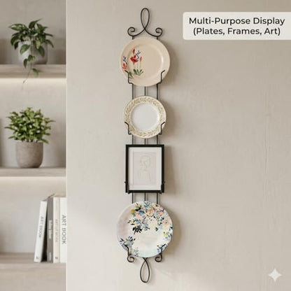 HOHIYA 42" Wall Plate Display Rack 2 Pack 4 Tier Metal Holder Black | Wall-mounted display rack organizes collectible plates artwork and frame while saving space with elegant vertical storage