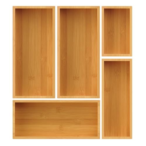 Bamboo Drawer Organizer Set, 5-Piece Storage Trays... (bamboo | Bamboo)