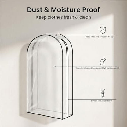 Clear Garment Bags for Hanging Clothes 3-piece set 60 inches Storage Bags With Zipper for Shirts, Suit,Jackets,Coats,sweater,Long Dresses,wedding,gowns,etc.