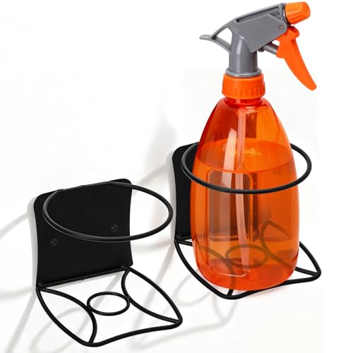 Okllen 4 Pack Spray Bottle Holder, Heavy Duty Metal Wall Mount Spray Can Holder for Garage, Workshop, Craft & Kitchen Bottle Storage Rack, Easy Install with Hardware, Black