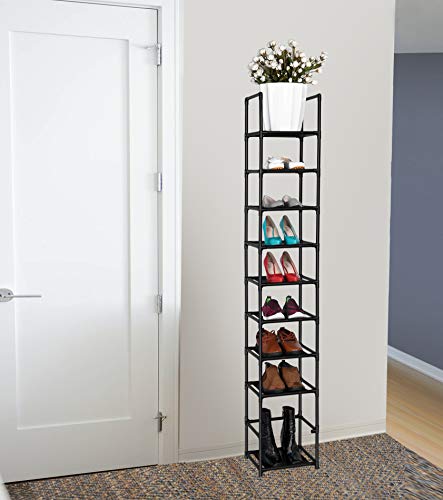 FIDUCIAL HOME 10 Tiers Vertical Shoe Rack 10 Pairs Skinny Shoe Shelf | Tall Narrow Space Saving for Entryway Closet, Easy to Assemble, 11"L x 11"W x 68.8"H