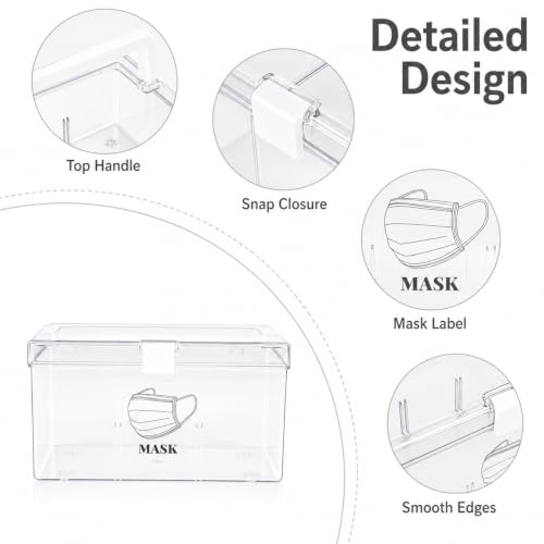 Face Mask Dispenser Box with Handle Countertop Mask Storage Box Holder Dust-Proof Mask Storage Case for Disposable Emesis Bag, Shoe Cover and Hairnet for Home Office Car Clear