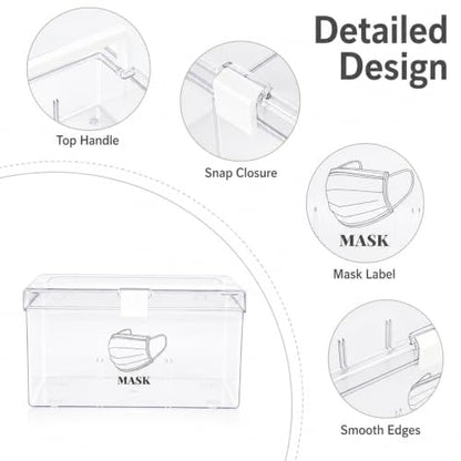Face Mask Dispenser Box with Handle Countertop Mask Storage Box Holder Dust-Proof Mask Storage Case for Disposable Emesis Bag, Shoe Cover and Hairnet for Home Office Car Clear
