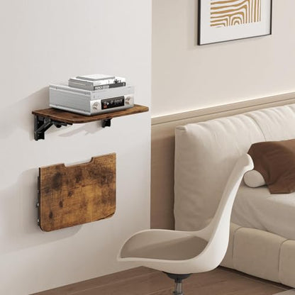 Projector Shelf for Wall, Foldable Floating TV Shelf, Wall Mount DVD Shelf with Heavy-Duty Brackets Under TV for Cable Box, Games Console, 16.5 x 11 Inches, Rustic Brown