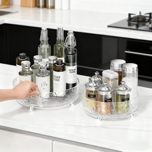 Dezzer 360° Rotating Makeup Organizer, 11" Clear Perfume Organizer Turntable Lazy Susan for Vanity, Pantry, Bathroom Counter, Cabinet, Spinning Cosmetic Storage Holder for Skincare, Perfume, Lotions