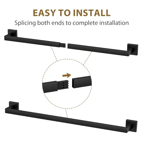 24 Inch Matte Black Towel Bar, Square Base, Total Length 26-Inch | Thicken Towel Rack for Bathroom Wall, SUS304 Stainless Steel Towel Rod, Modern Home Decor