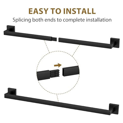 24 Inch Matte Black Towel Bar, Square Base, Total Length 26-Inch | Thicken Towel Rack for Bathroom Wall, SUS304 Stainless Steel Towel Rod, Modern Home Decor