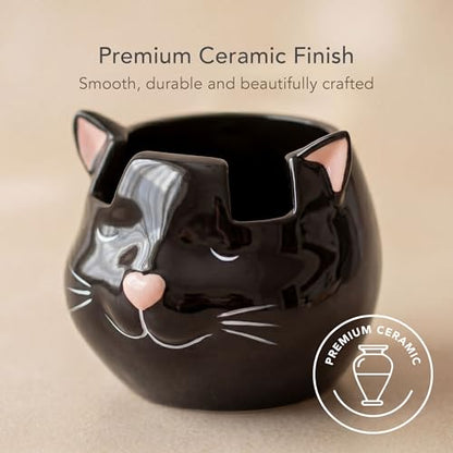 Cat Glasses Holder Stand and Vase - Black Cat Ceramic Sunglasses and Eyeglasses Stand Cat Lady Gift Display and Decor Organizer for Desk Accessories and Stationery Items