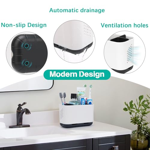 Toothbrush Holders for Bathrooms, Electric Toothbrush and Toothpaste Holder with Adjustable Dividers and Drainage, Kids Toothbrush Organizer for Bathroom Countertop