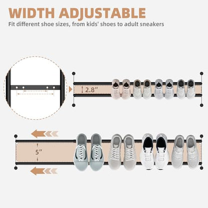 STORAGE MANIAC Long Expandable Shoe Rack, 18 Pairs Metal Wide Stackable Shoe Rack, Adjustable Shoes Shelf, Freestanding Shoes Organizer for Closet, Entryway, Hallway, Garage, Front Door, 3 Tiers