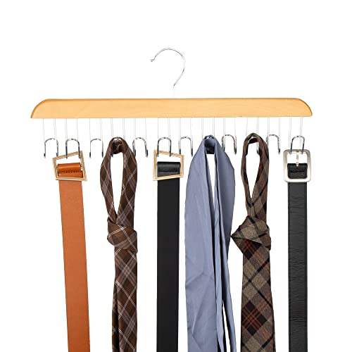 Amazon Basics Wooden Belt Hanger Closet Organizer, Multifunctional, Smooth Finish, Natural, 2-Pack