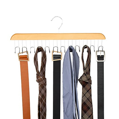 Amazon Basics Wooden Belt Hanger Closet Organizer, Multifunctional, Smooth Finish, Natural, 2-Pack