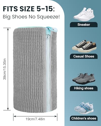 Shoe Washing Machine Bag: 2 Pack Reusable Shoes Cleaning Bags, Light Gray | Heavy Duty Shoe Laundry Bag for Washer & Dryer, 360° Deep Clean for Sneakers Tennis Shoes, Gifts for Women Men (2pcs)