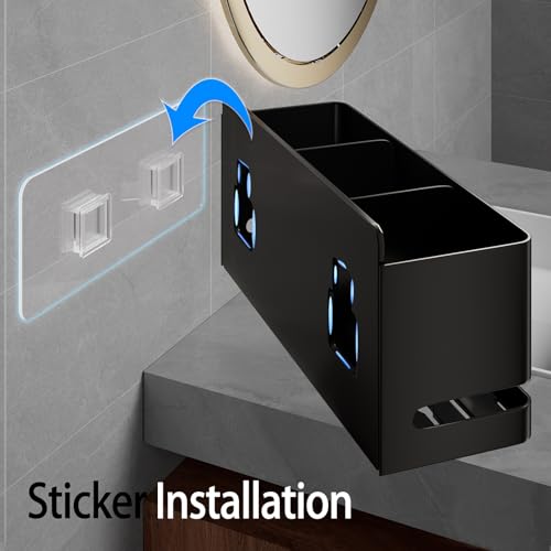 Electric Toothbrush Holder, Toothbrush Holders wall Mounted，3 Slot | Aluminum toothbrush holder, drill-free, 3-slot storage; suitable for use in bathrooms, kitchens, and studies.